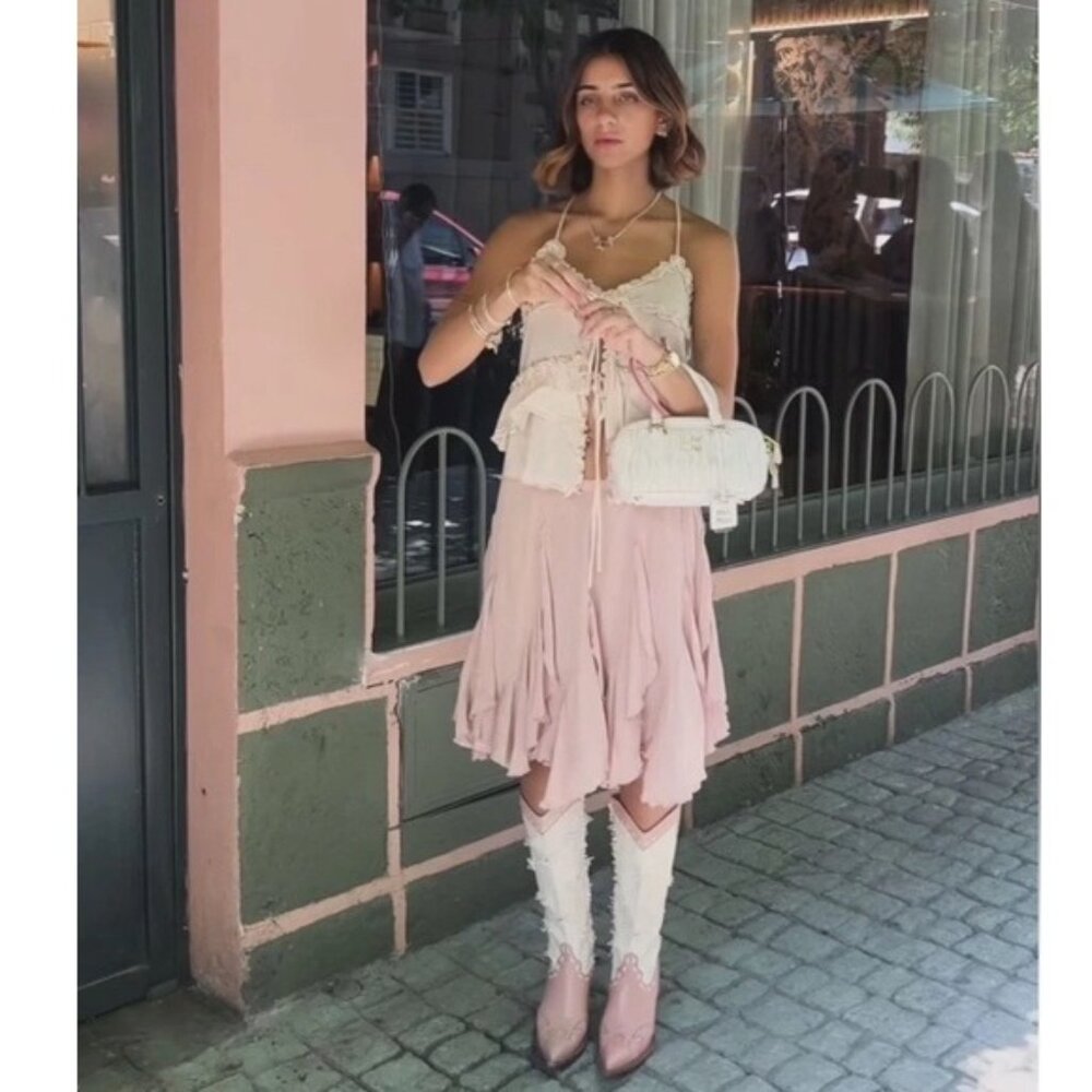 NEW Flouncing Zara SS25 Collection Peachy Pink Asymmetrical Ruffled Skirt Small